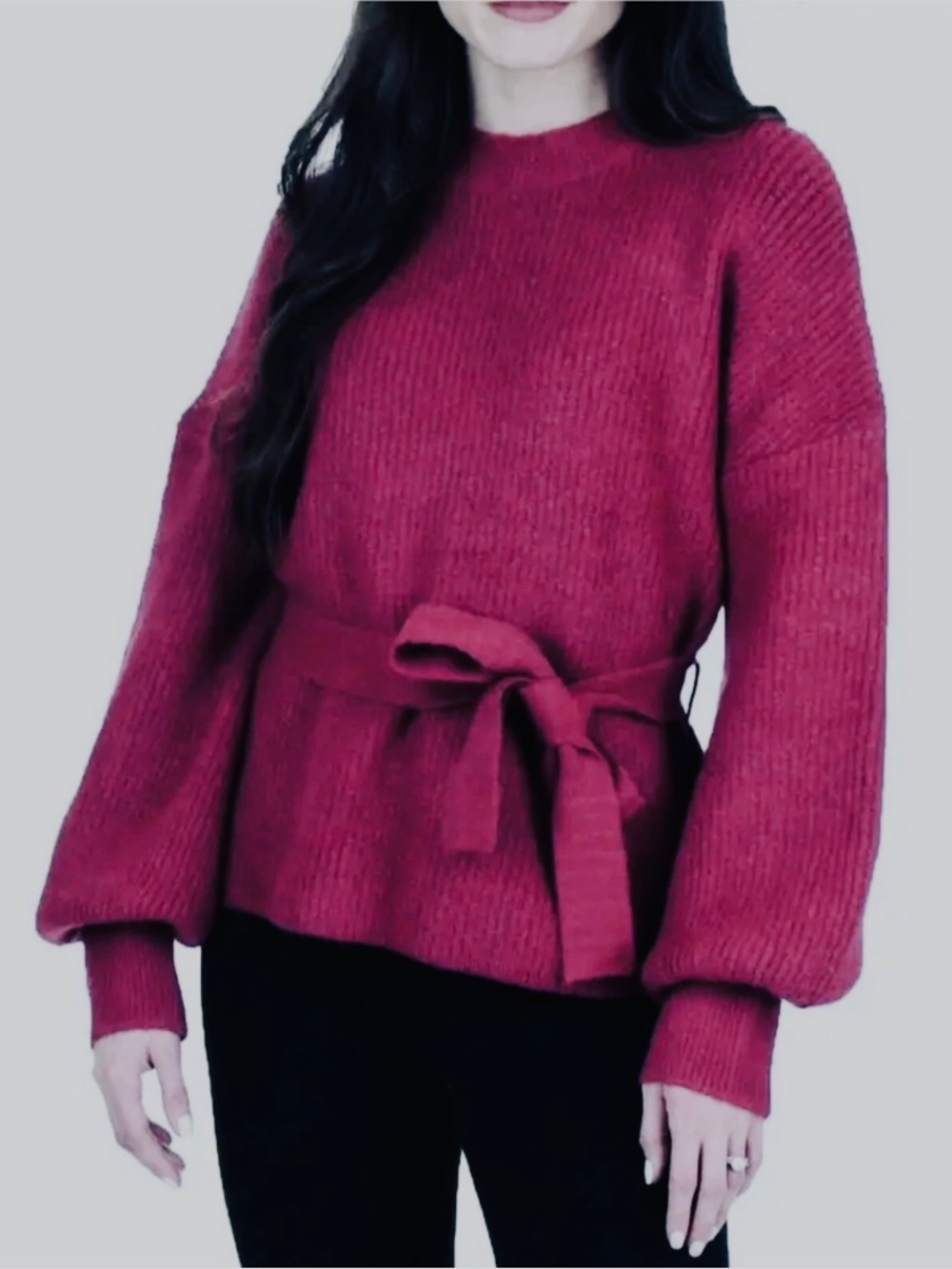 JUICY COUTURE $148 BOXY PULLOVER SWEATER w/ BELT POMEGRANATE Deep Fuchsia Red S